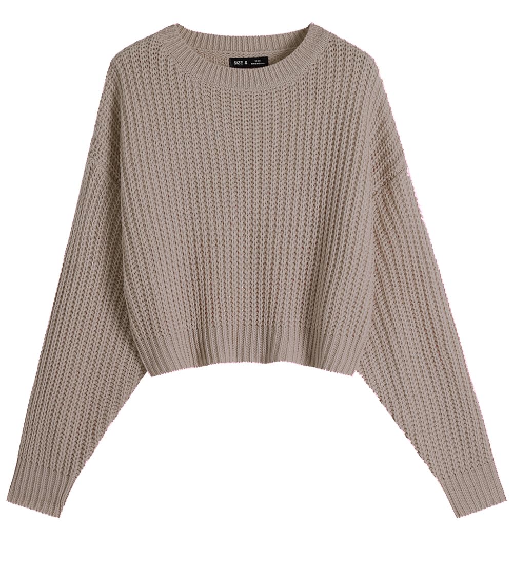 Sexy Crew Neck Batwing Cute Cropped Sweater - Lightweight Soft Knitted Short Pullover Jumper