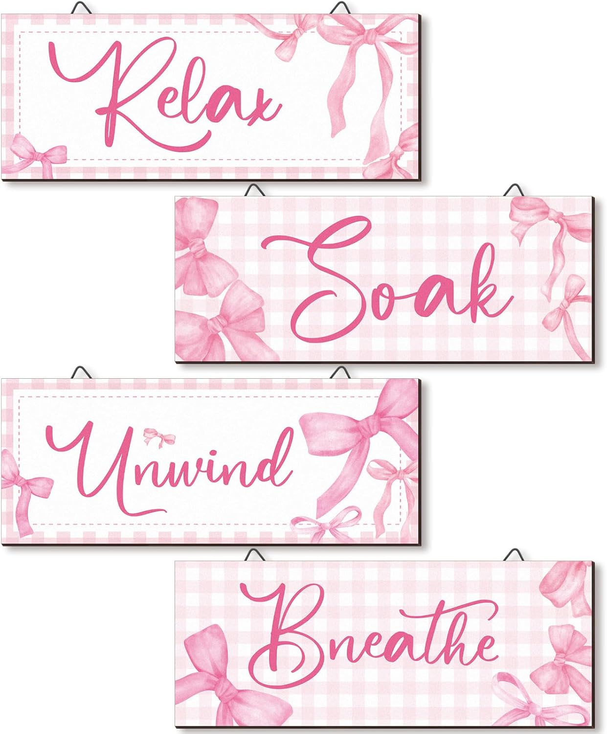 Coquette Pink Bow Bathroom Wall Decor 4 Pieces