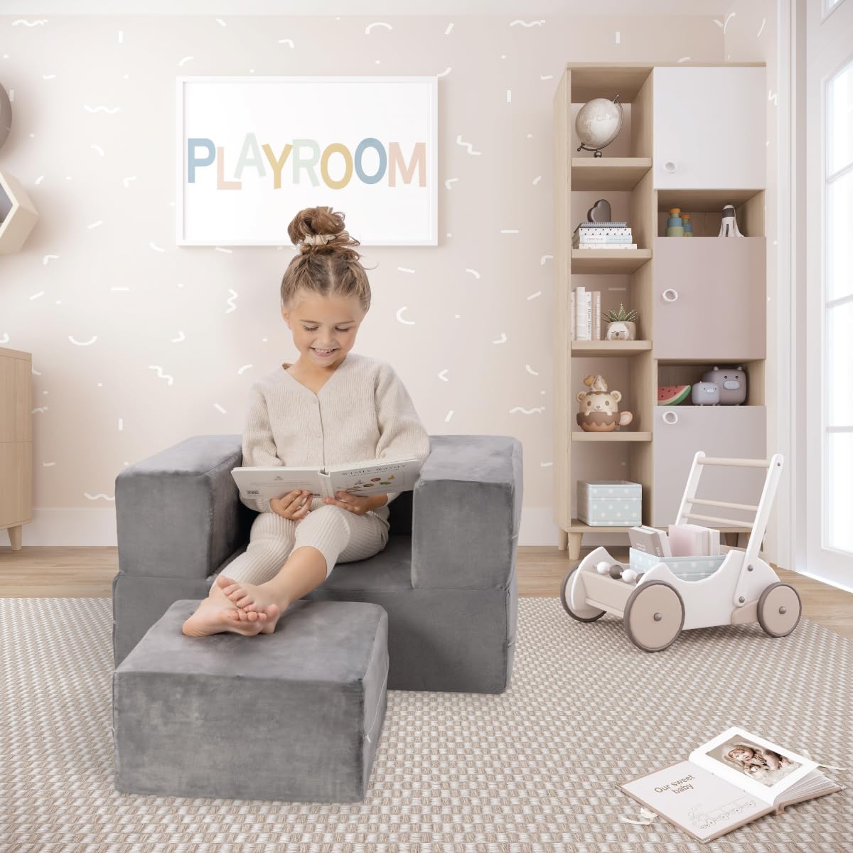 Modular Kids Sofa for Toddler and Baby Playroom/Bedroom Furniture with Bonus Pillow