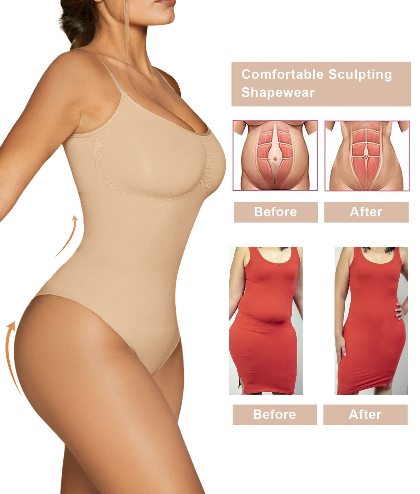 Women's Shapewear Bodysuit - Tummy Control Body Shaper Seamless Sculpting Snatched Waist Body Suit