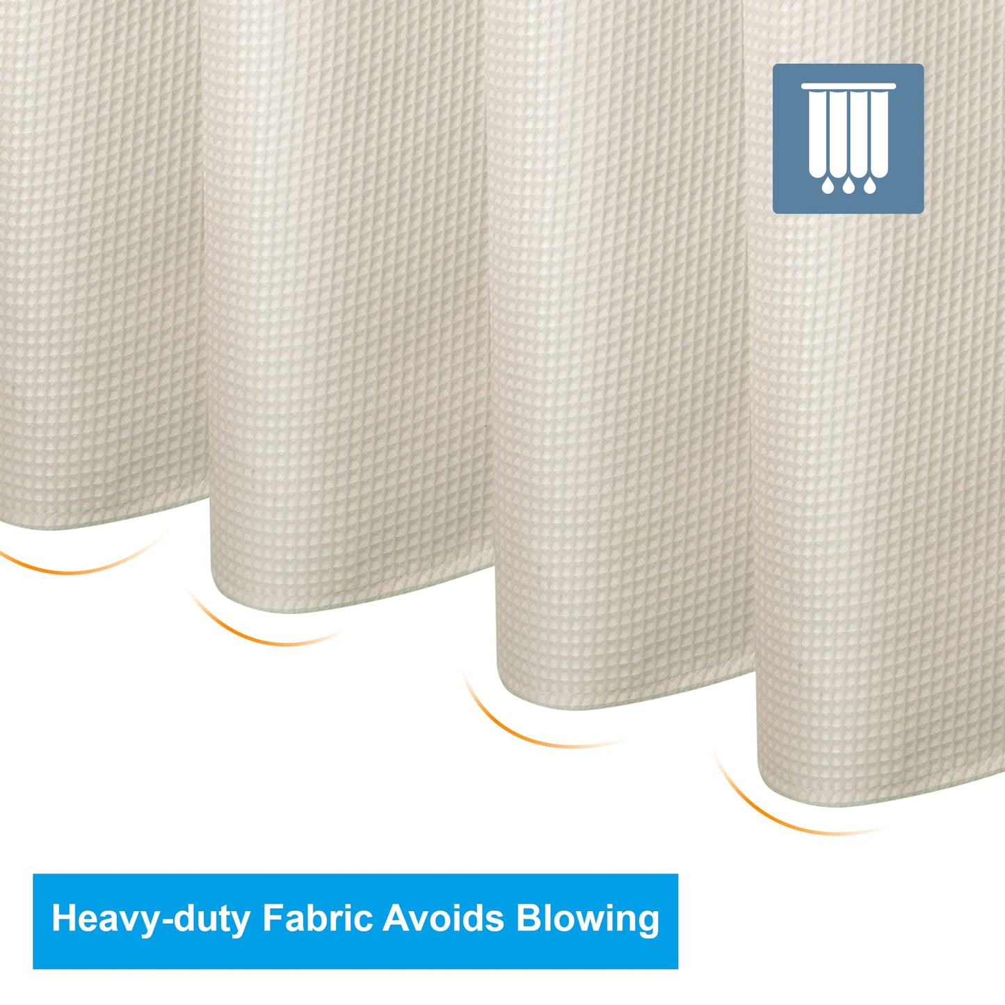 Waffle Shower Curtain - Fabric Shower Curtain Heavy Duty Hotel Quality Bathroom Shower Curtains, 72 x 72 Inches