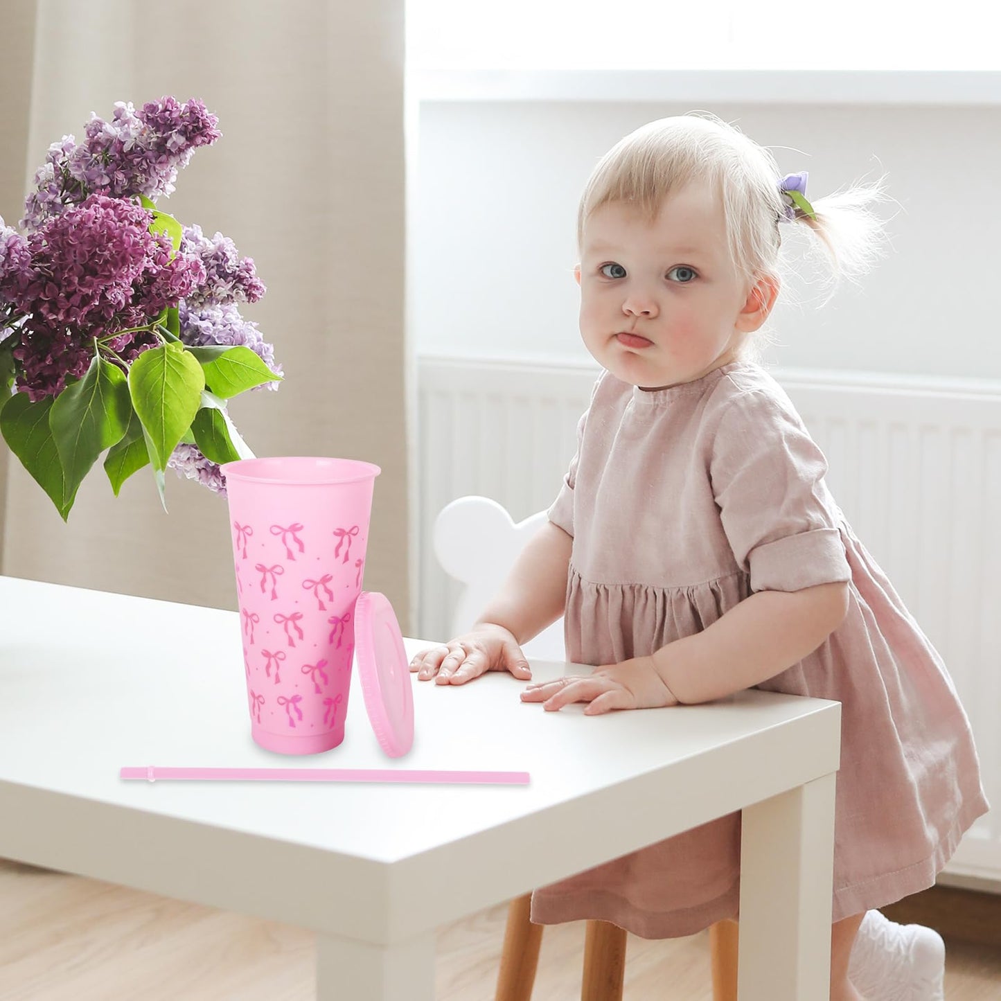 Plastic Cups with Straw and Lid Ribbon