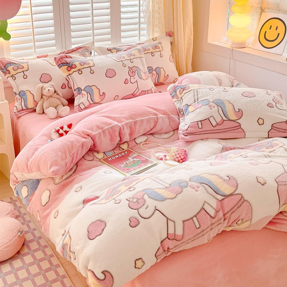 Kawaii Twin Duvet Cover Set – Soft Reversible Bedding with Fluffy Comforter Cover