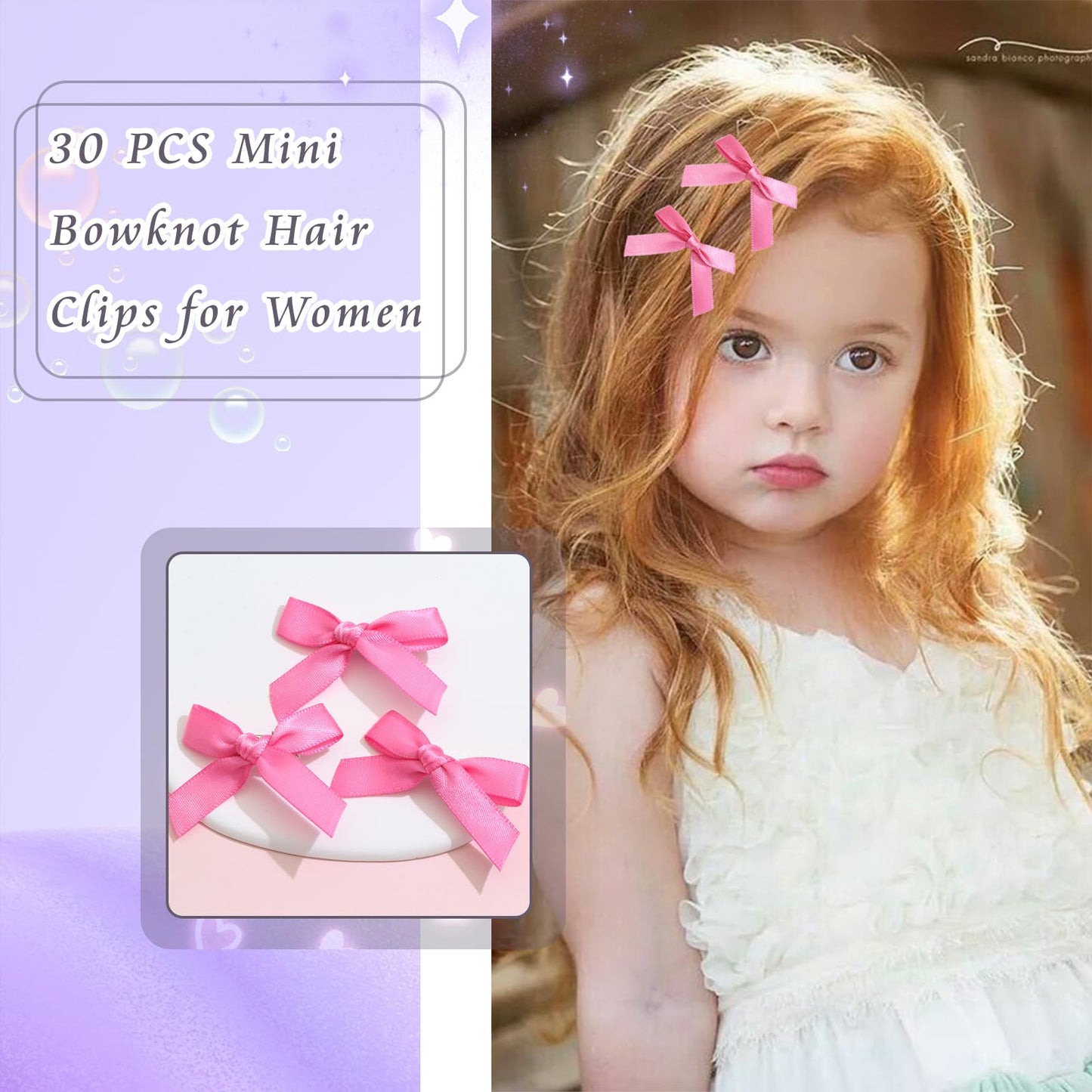 Mini 20PCS Bowknot Ribbon Barrettes - Cute Claw Clips Hair Accessories