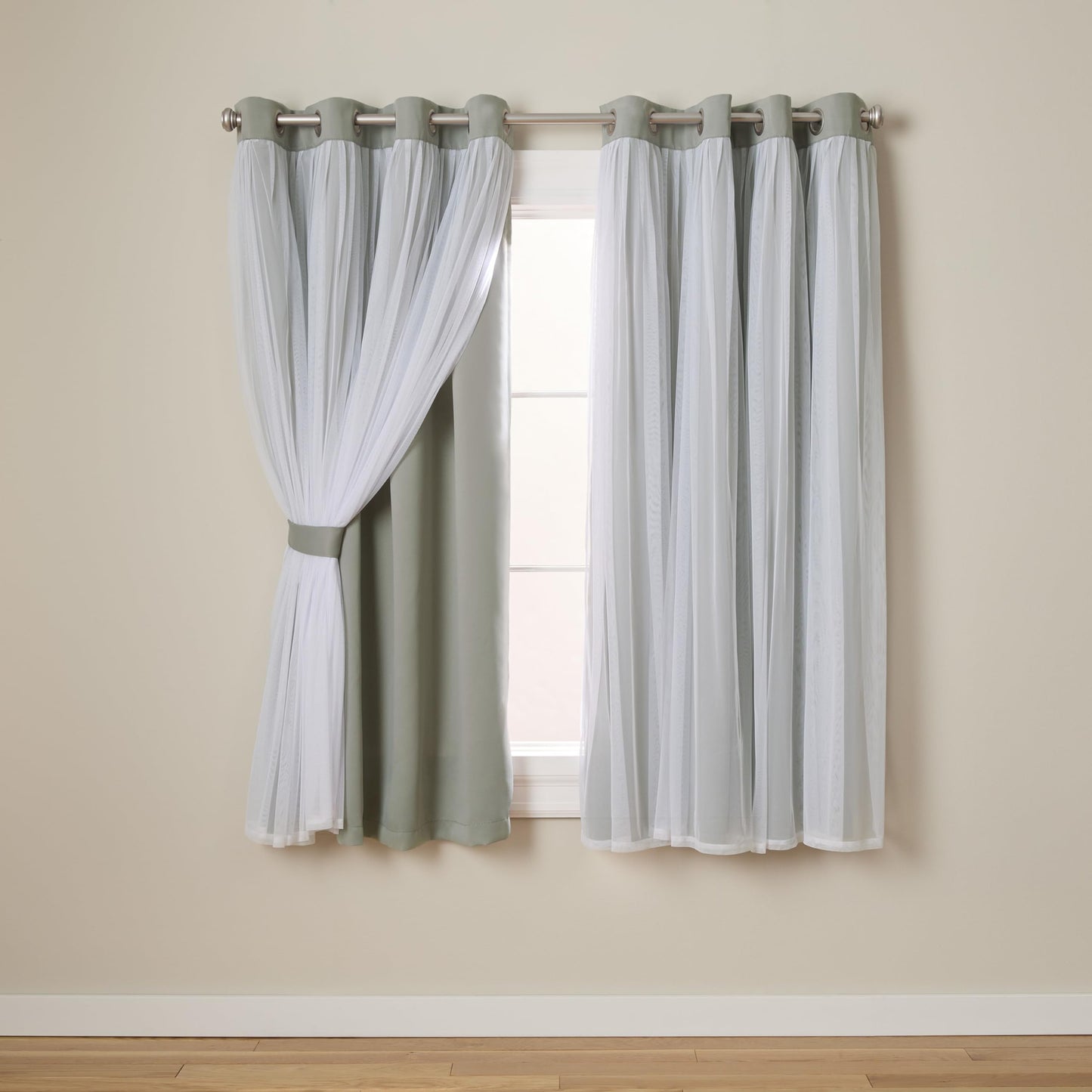 Exclusive Home Catarina Layered Solid Room Darkening Blackout and Sheer Grommet Curtain Panel