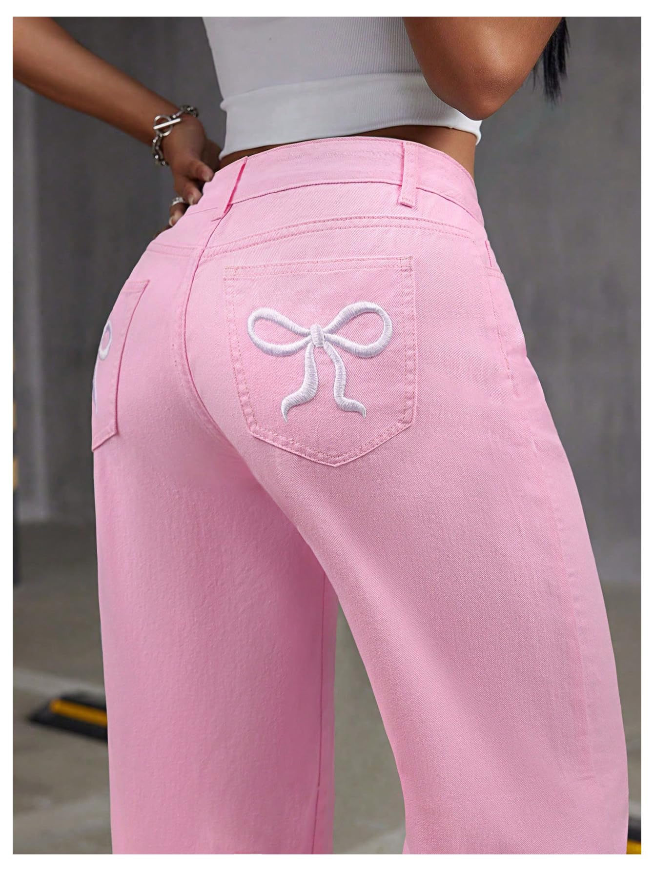 Women's Bowknot Embroidery Jeans - Y2k Straight Leg Boyfriend Denim Pants