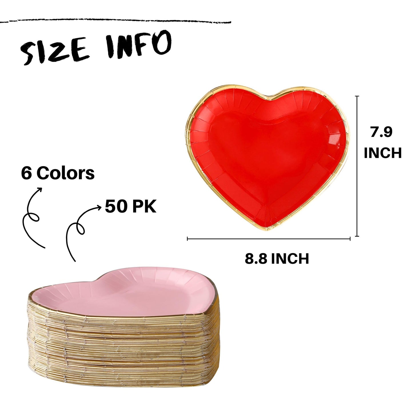 Valentines Plates - 48 PK - Heart Plates Paper Heart Shaped Dessert Plates