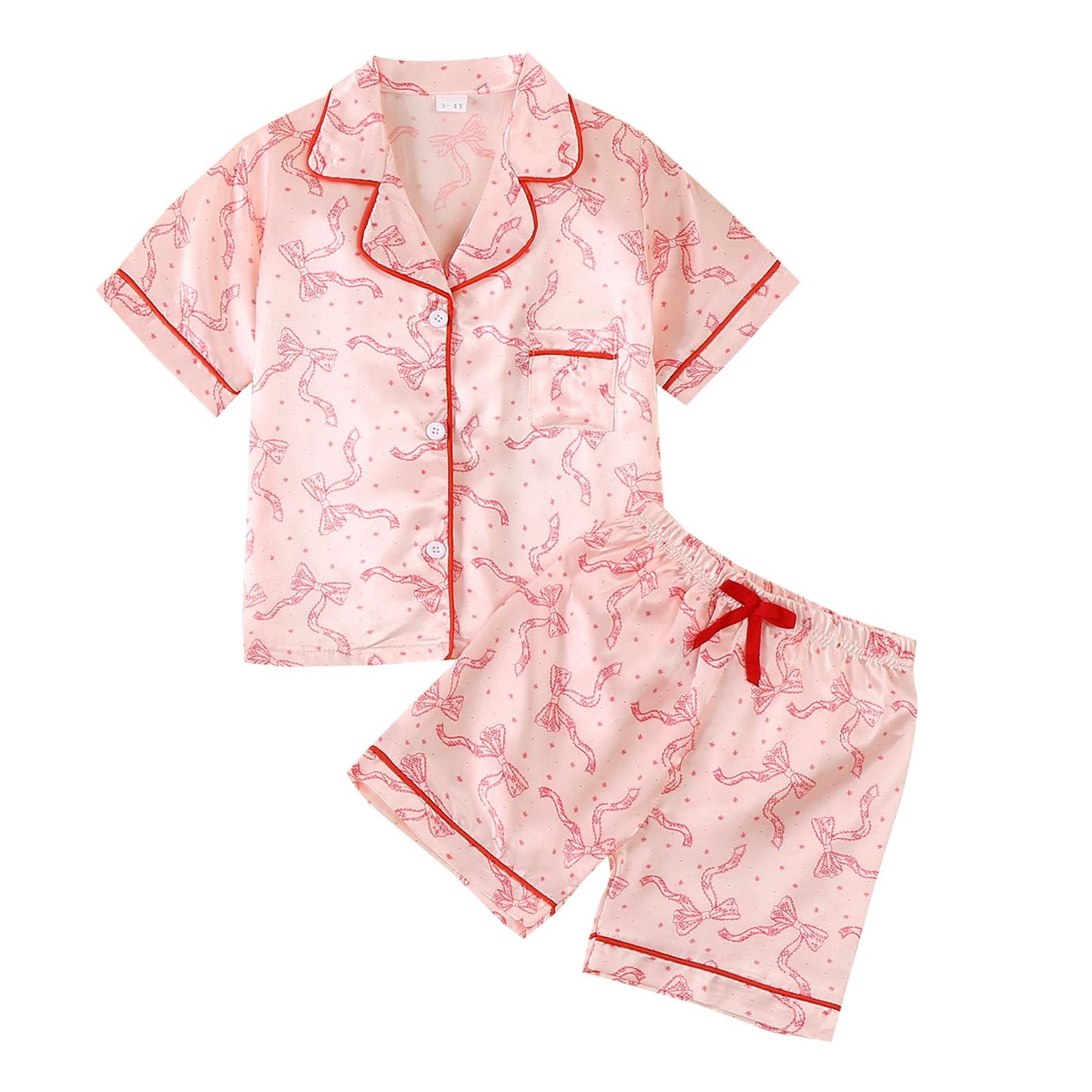 Toddler Girls Floral Silk Pajamas Short Sleeve Button-Up Top Shorts 2PC Flowers Satin Pajamas Set