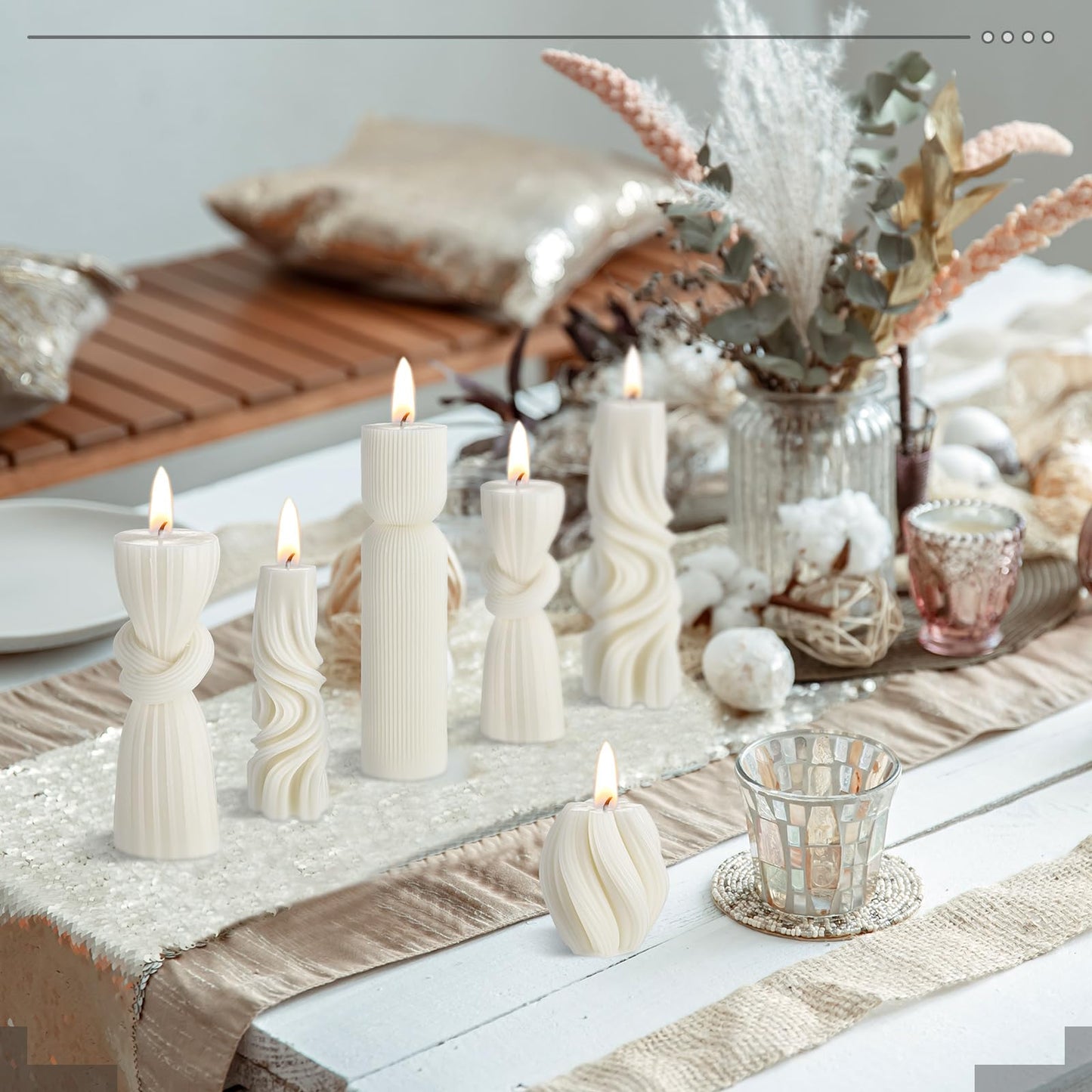 Modern Pillar Candles Ribbed Decorative Candle - Scented Ribbed Decor for Home