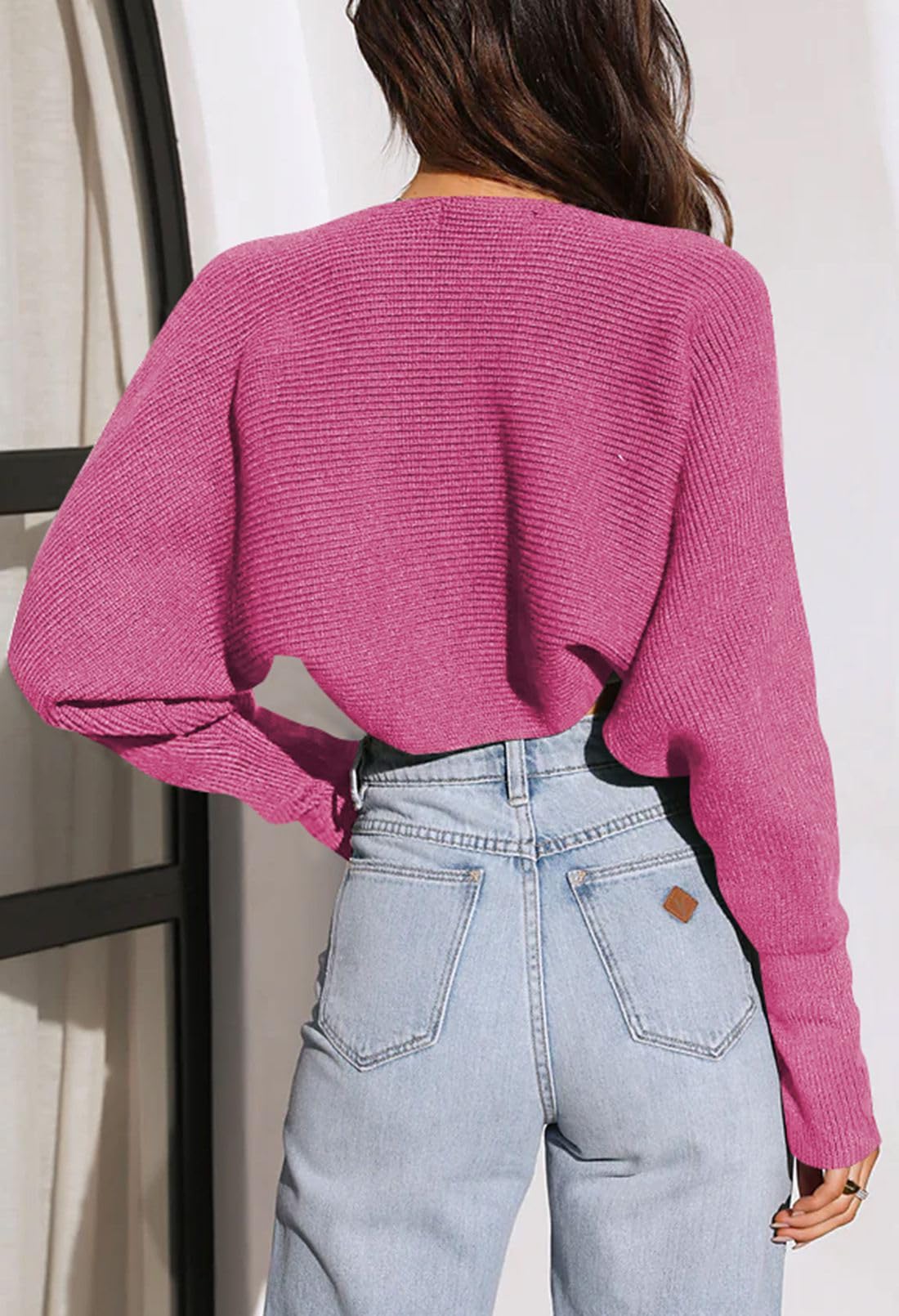 Open Front Batwing Long Sleeve Ribbed Knit Cropped Shrugs