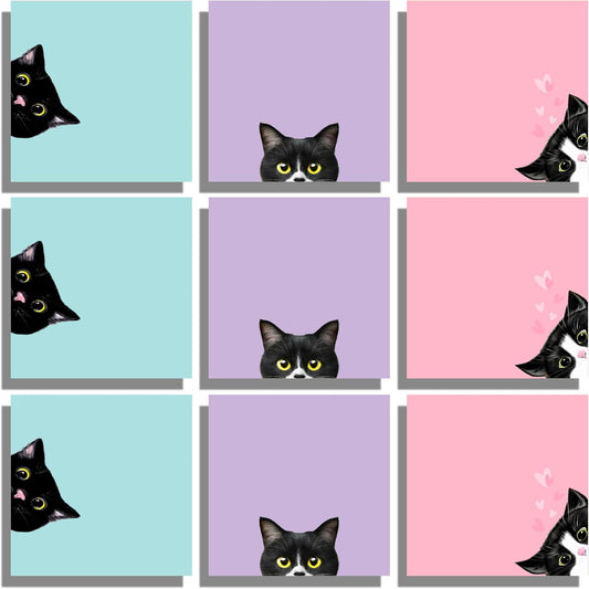 Sticky 9-Pad Black Cat Notes Set – Pink 3x3" Self-Stick Memo Pads for Cat Lovers