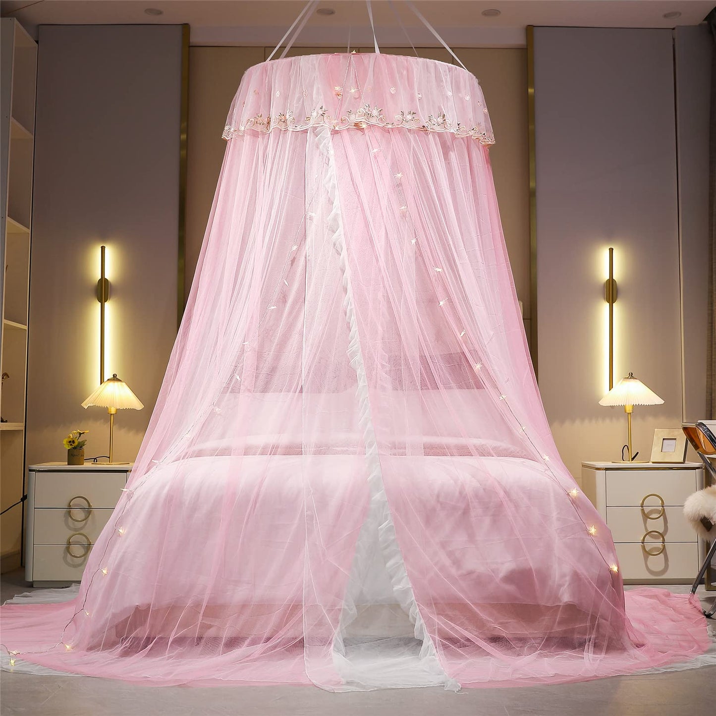 Princess Bed Canopy Bed Canopy Curtain- Double Layer Sheer Mesh Dome Bed Curtain