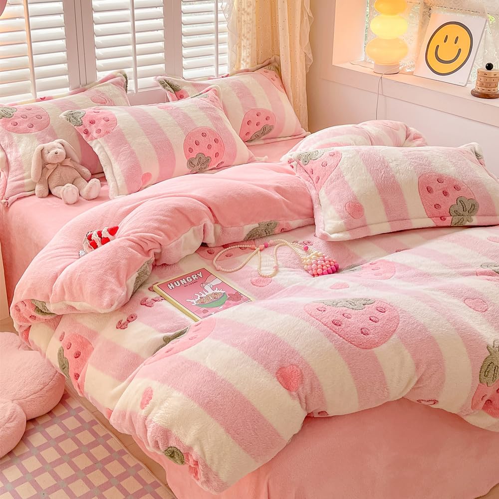 Kawaii Twin Duvet Cover Set – Soft Reversible Bedding with Fluffy Comforter Cover