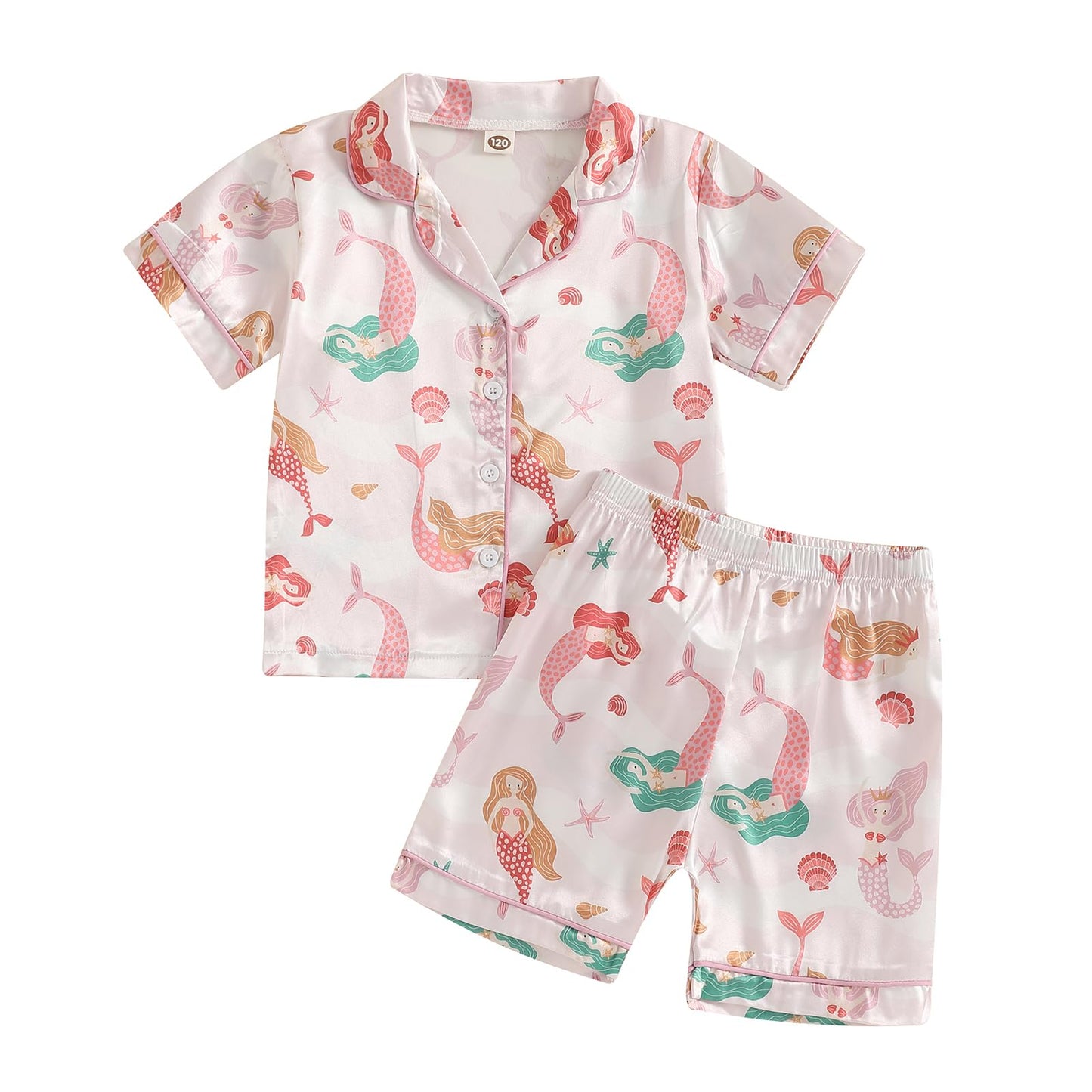 Toddler Girls Floral Silk Pajamas Short Sleeve Button-Up Top Shorts 2PC Flowers Satin Pajamas Set