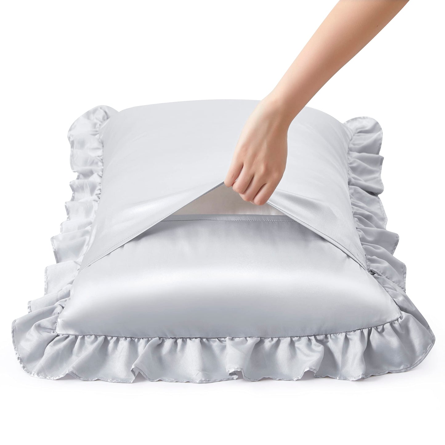 Princess Silky Satin Ruffled Pillow Cases Room Decoration