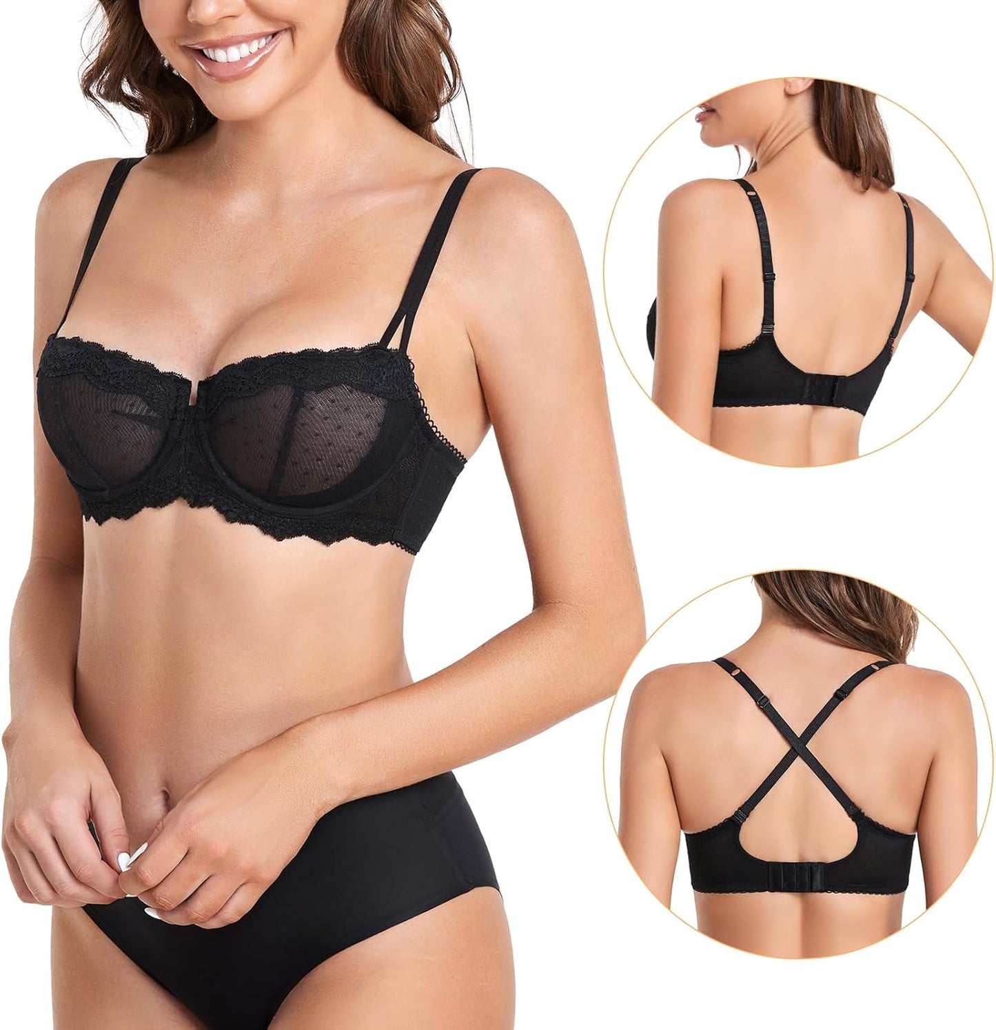 DotVol Women's Push Up Unlined Lace Sheer Underwire Multiway Everyday Bra