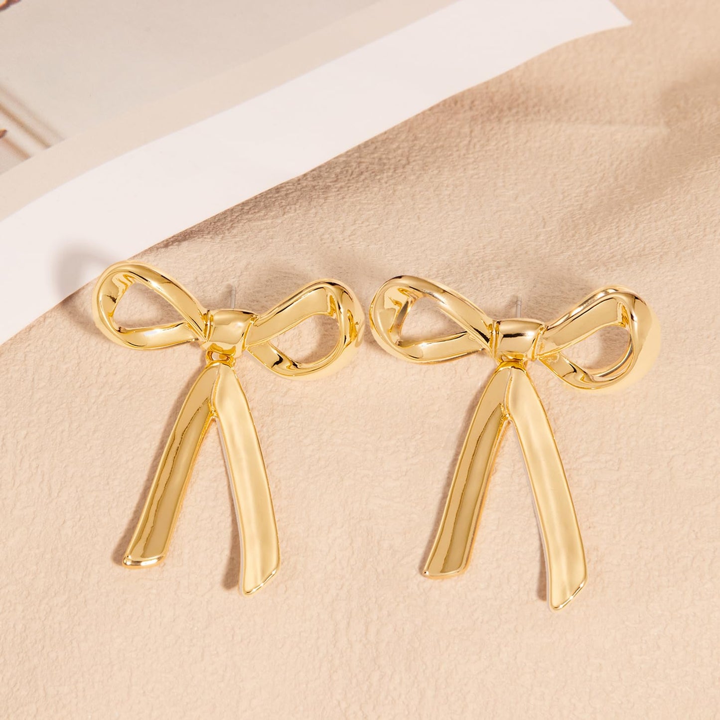 Gold Silver Bow Drop Earrings - Long Tassel Chain Bow Earrings