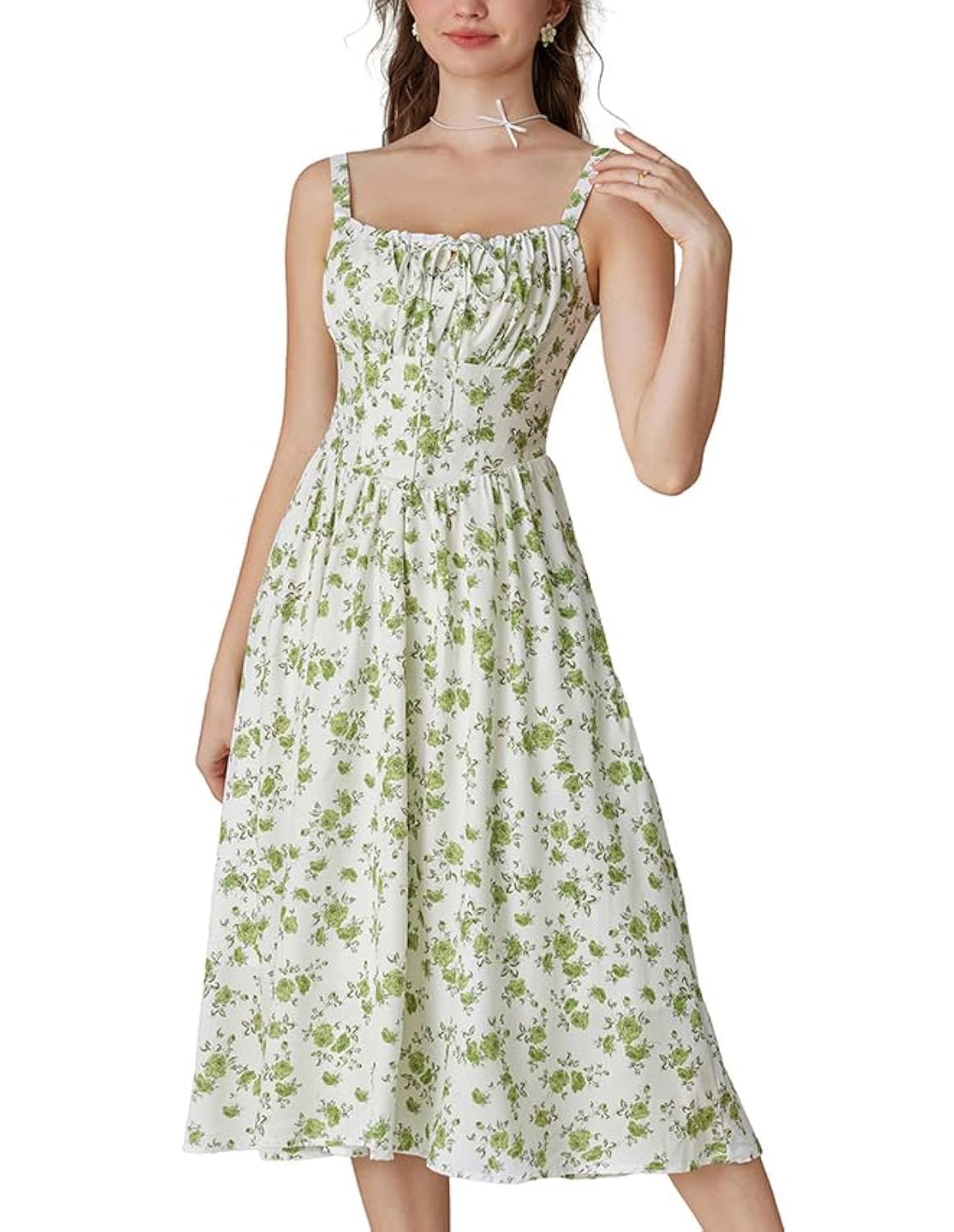 Floral Printed Corset Dress Ruched Bust Cami Flowy Sundress