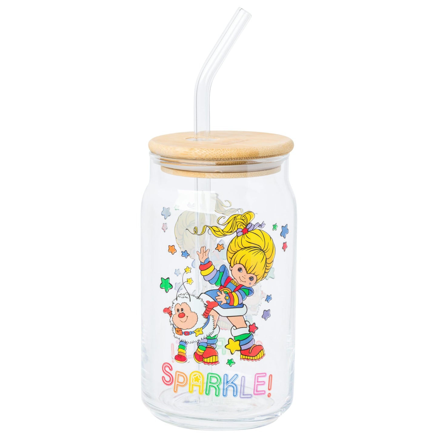 Sanrio Glass Jar Tumbler with Bamboo Lid and Glass Straw, 16 Ounces