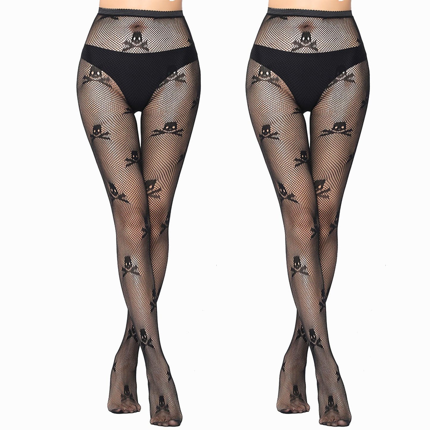 Women's Patterened Fishnet Tights - 2pcs High Waist Floral Fishnet Stocking