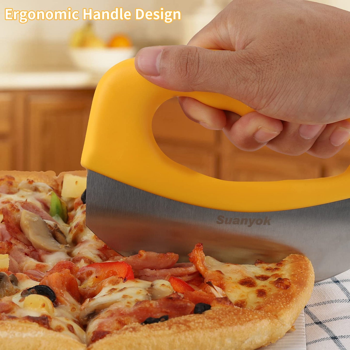 Premium Pizza Cutter Food Chopper-Super Sharp Blade Stainless Steel Pizza Cutter with Protective Sheath Multi Function Pizza Knife