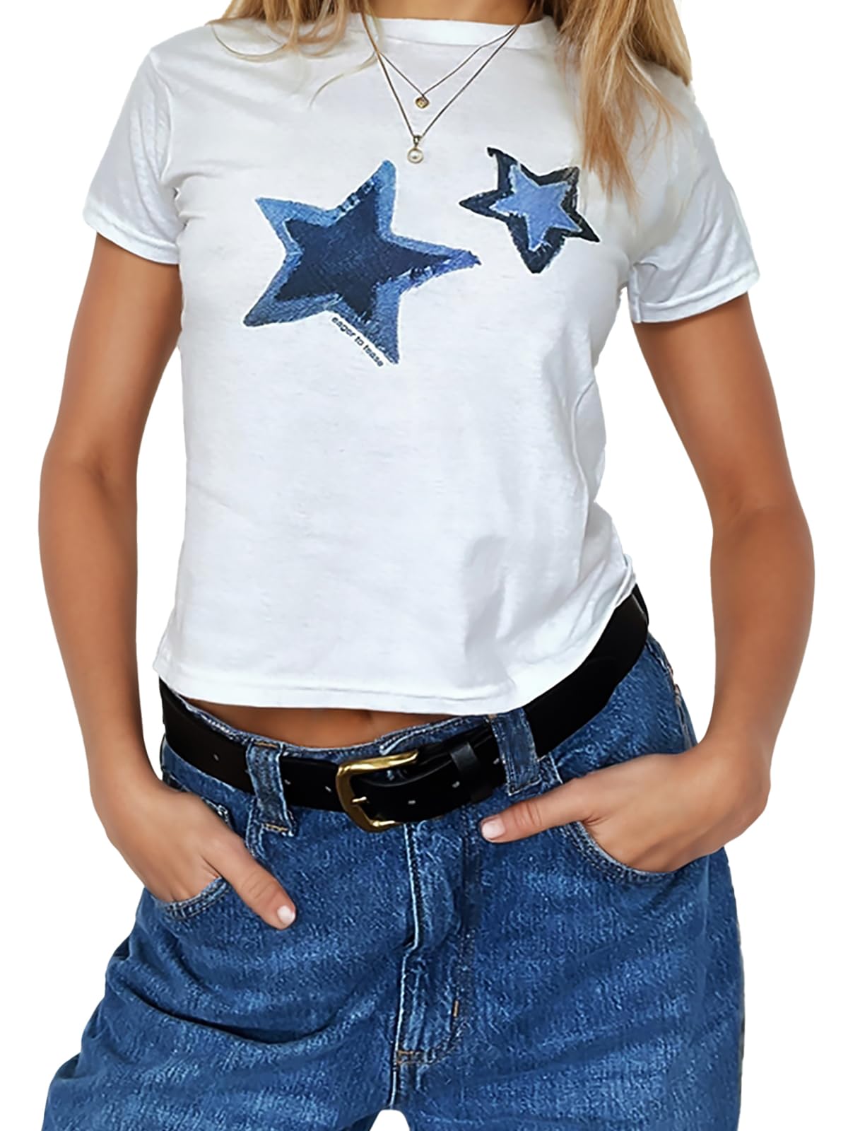 Women Star Print Tees Vintage Y2K Baby Tee