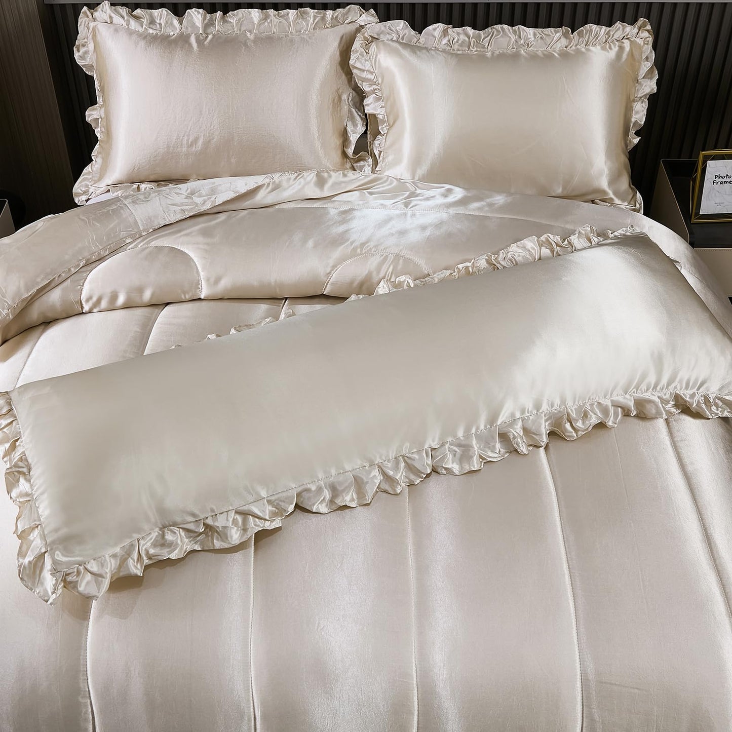 Comforter Silk Beddings - Luxury Silky Body Pillow Cover Ruffle