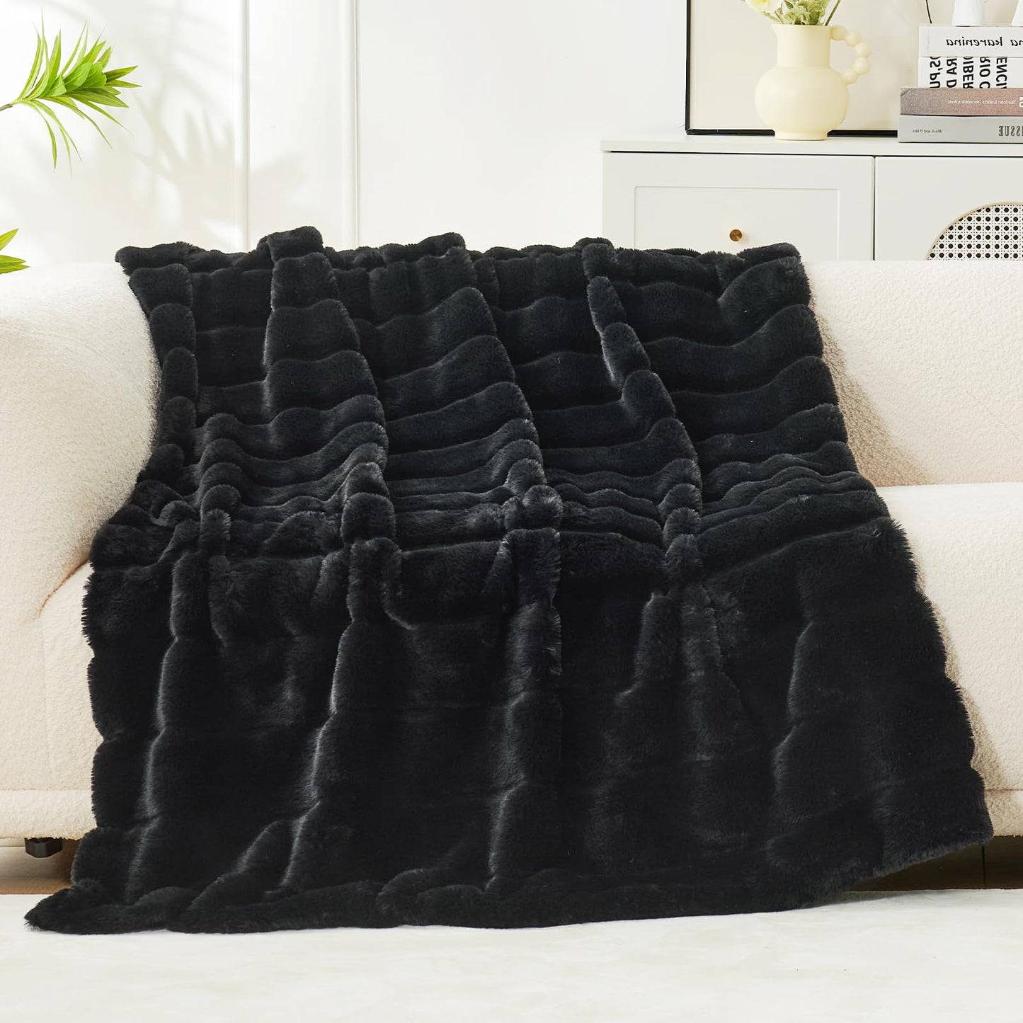 Cozy Bliss Faux Fur Throw Blanket Cozy Warm Plush Striped