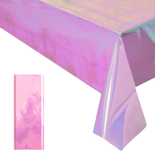 Pink Iridescent Holographic Tablecloth – 40" x 108" Shiny Plastic Cover for Parties and Events