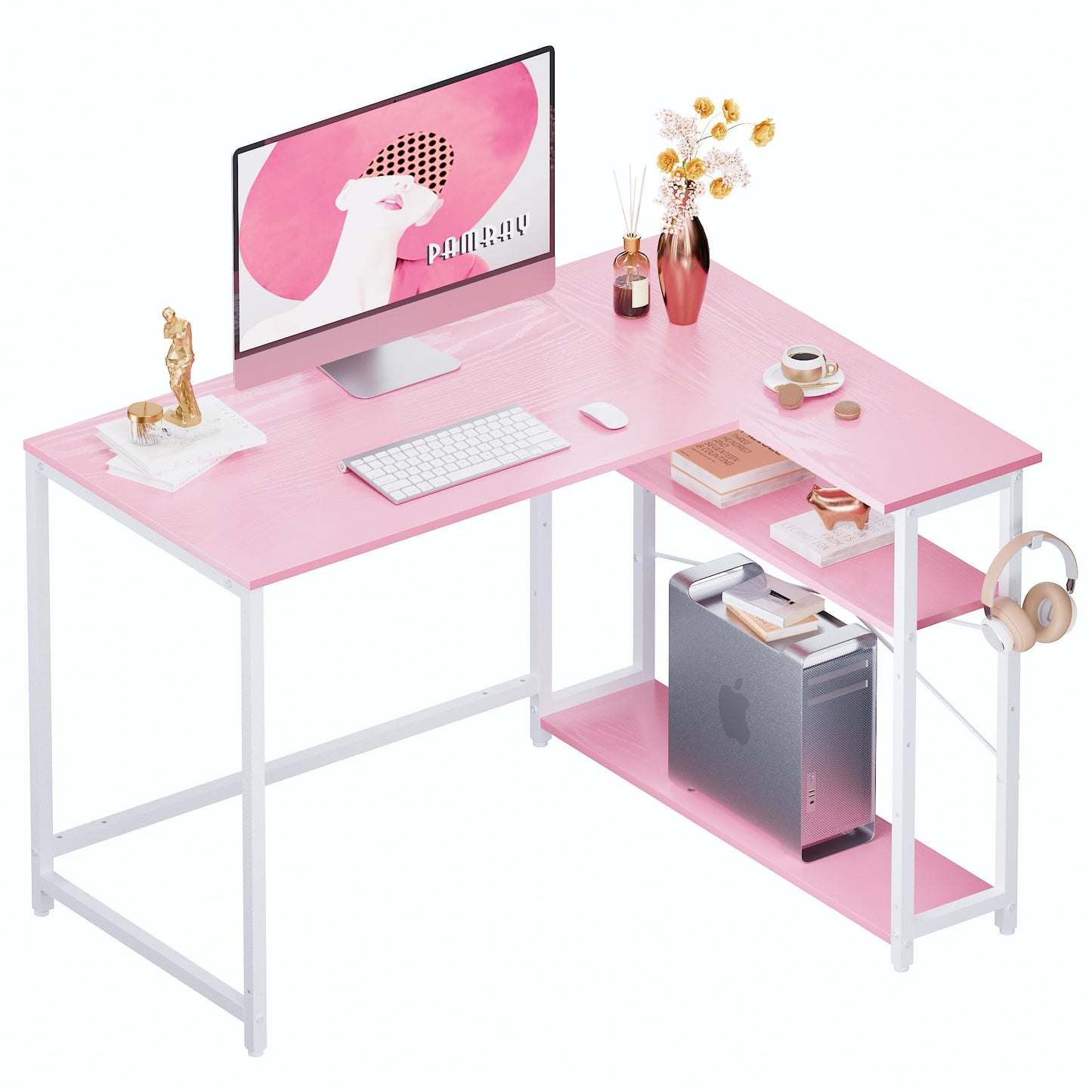 L-Shaped Computer Desk with Reversible Storage Shelves – Compact Corner Desk for Home Office, Bedroom, or Study 43"