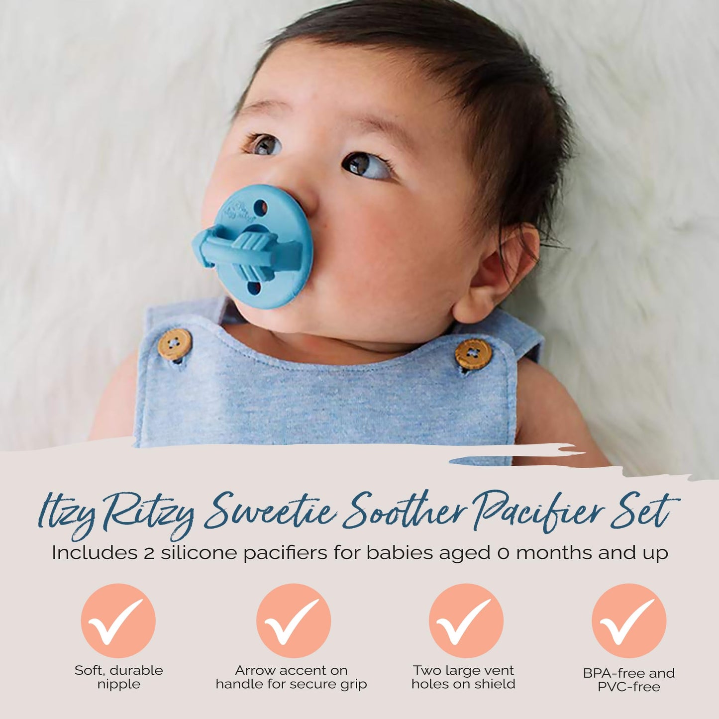 Silicone Pacifiers for Newborn - Sweetie Soother Pacifiers Feature Collapsible Handle & Two Air Holes for Added Safety