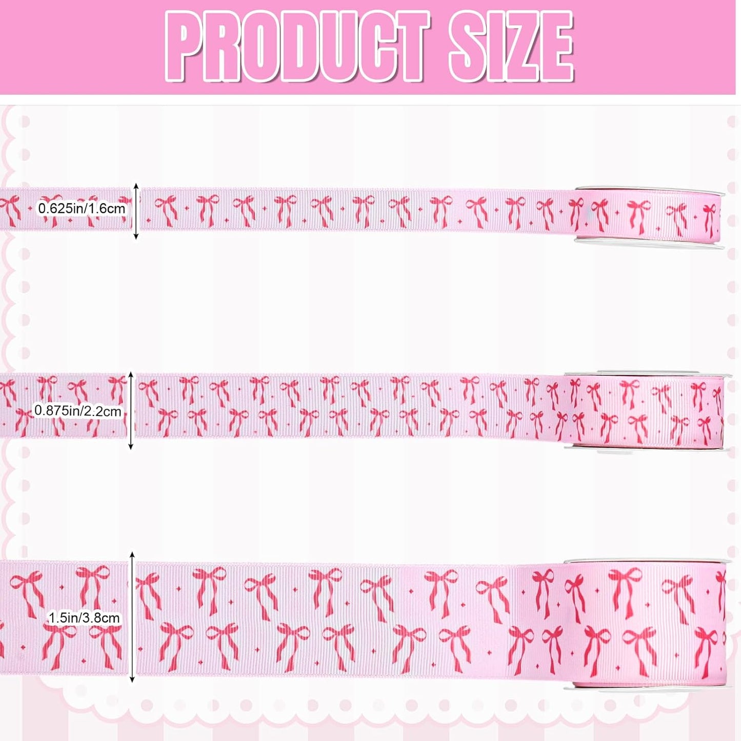 Set of 3 Pink Bow Grosgrain Ribbons – 15 Yards for Crafts, Gift Wrapping, and Party Decorations