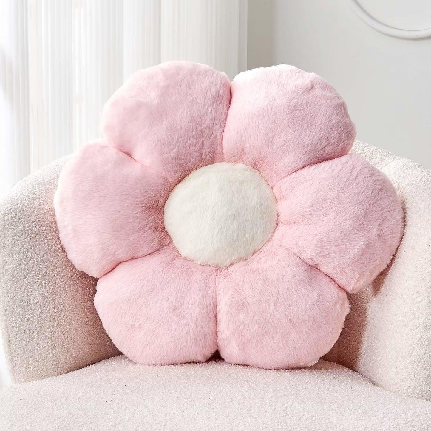 Plush Flower-Shaped Throw Pillow – Soft Faux Rabbit Fur Cushion for Bedroom or Living Room Decor