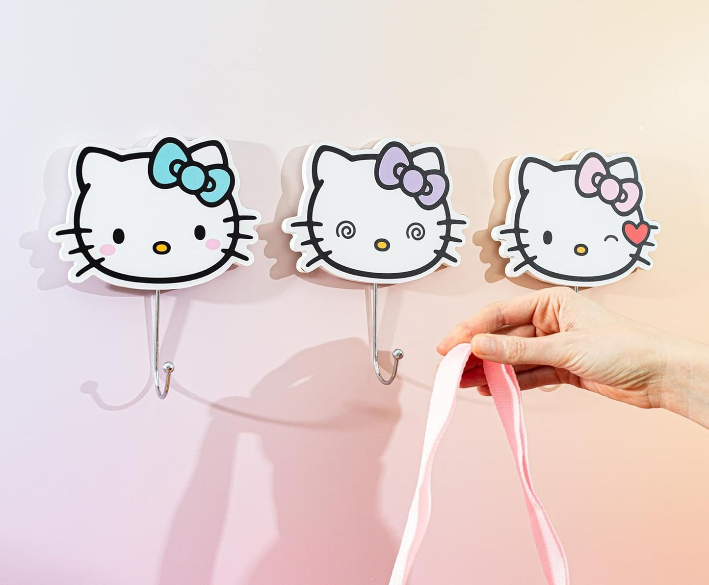 Sanrio Hello Kitty "Pretty Bows" Die-Cut Wall Hooks Coat Hanger Storage Rack Organizer | Ready To Hang Wall Mount Decor