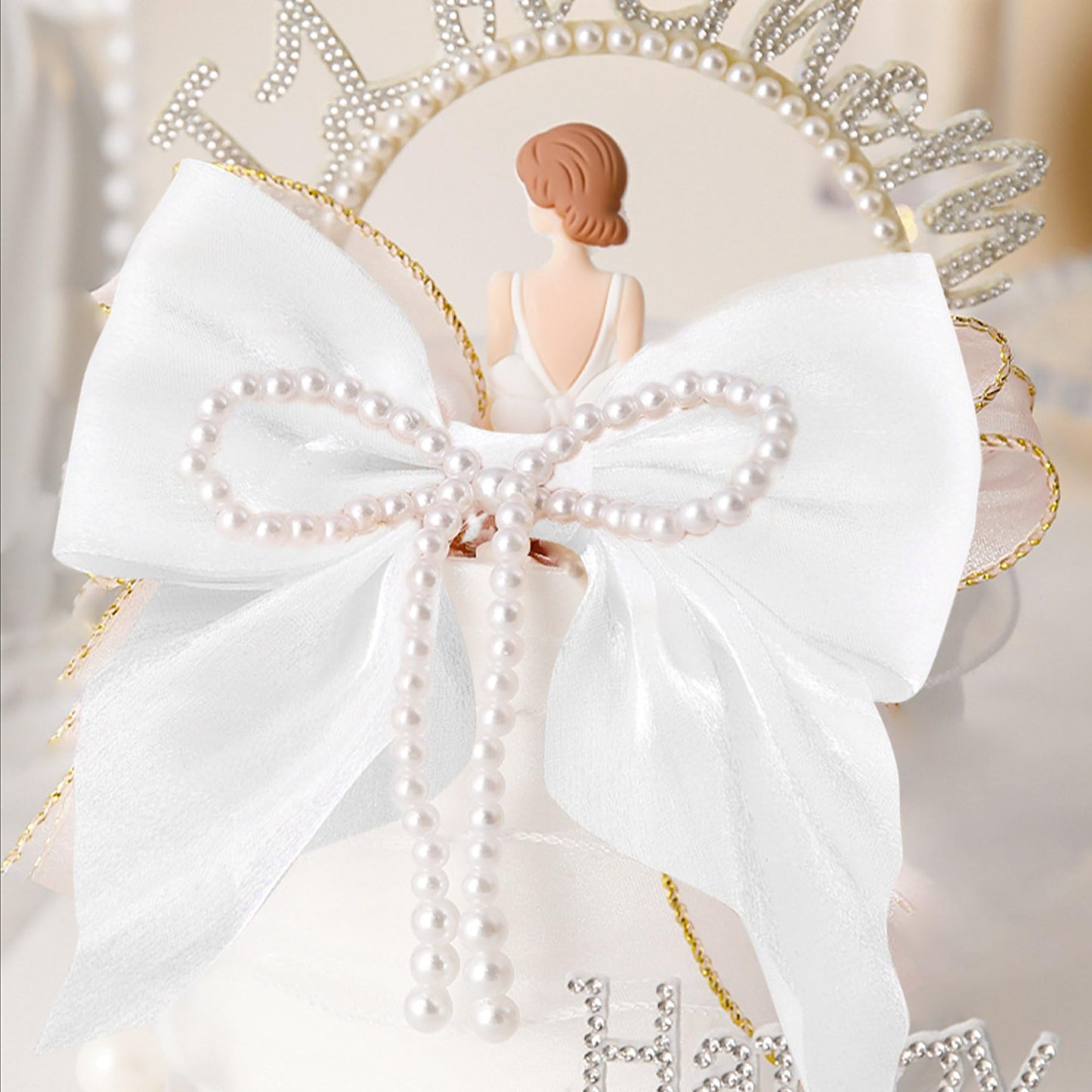 Coquette Pearl Bow Cake Decor