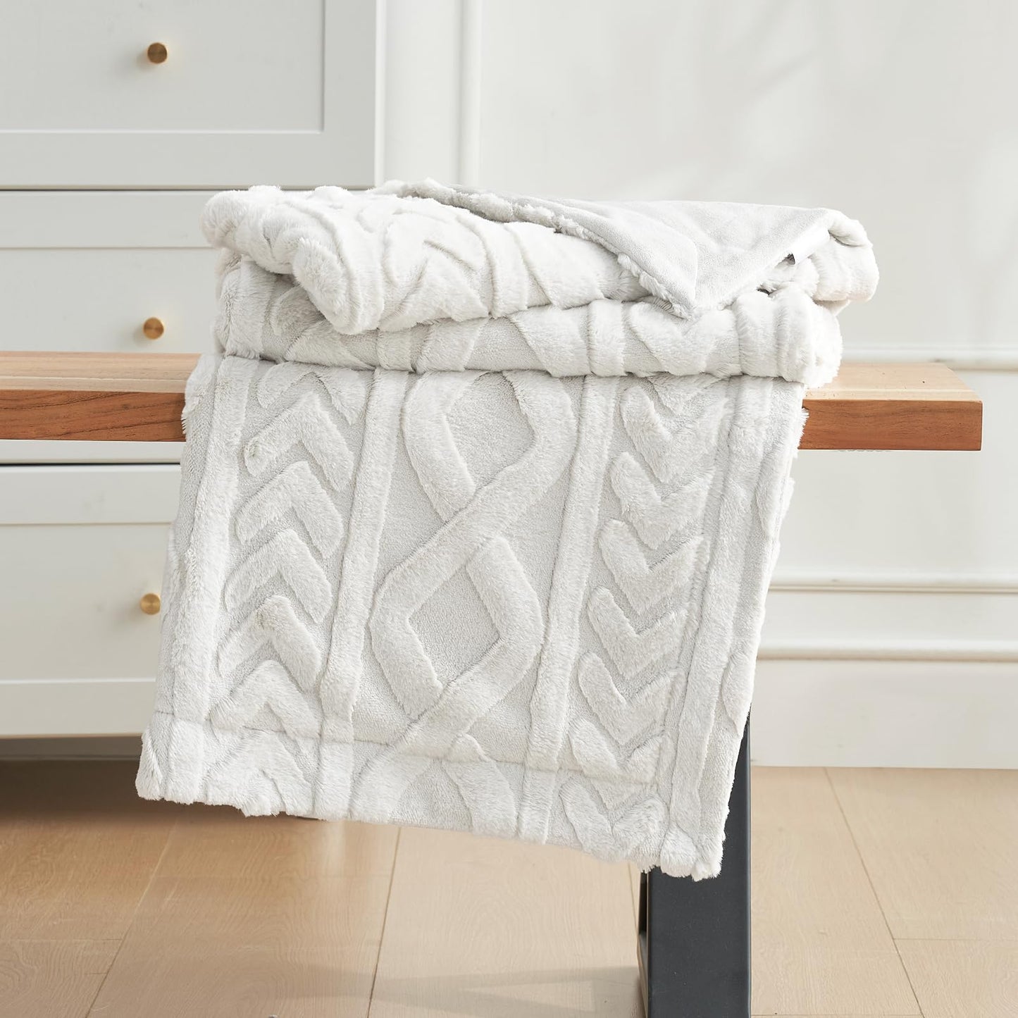 Cozy Bliss Faux Fur Throw Blanket Cozy Warm Plush Striped