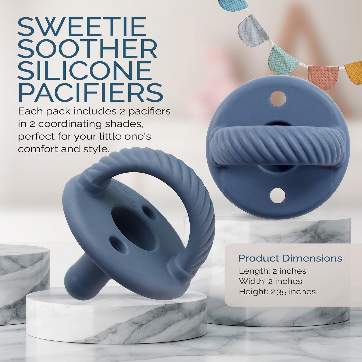 Silicone Pacifiers for Newborn - Sweetie Soother Pacifiers Feature Collapsible Handle & Two Air Holes for Added Safety