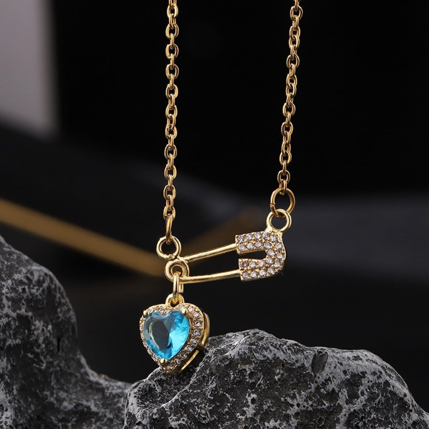 Safety Pin Necklace Heart Pendant