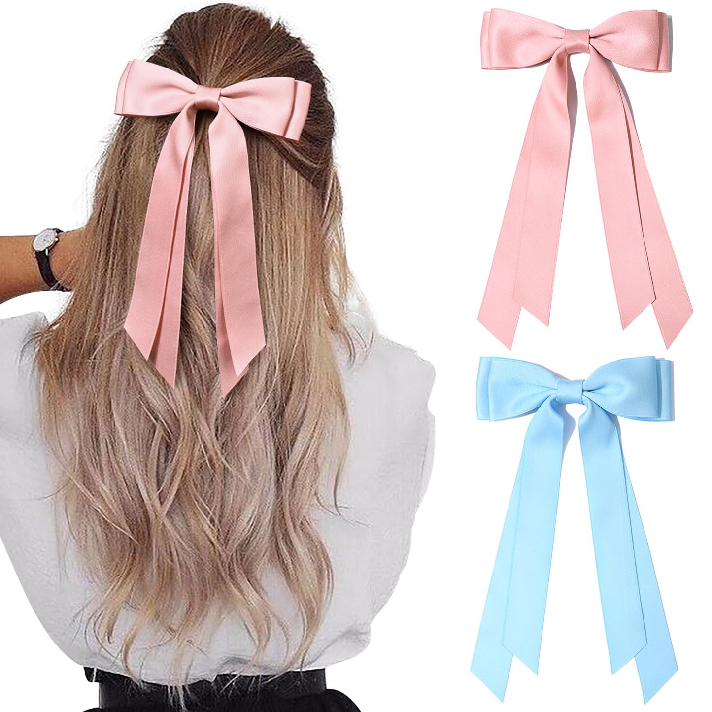 Silky Satin 2PCS Hair Bows Hair Clip - Holder Accessories Slides Metal Clips Hair Bow