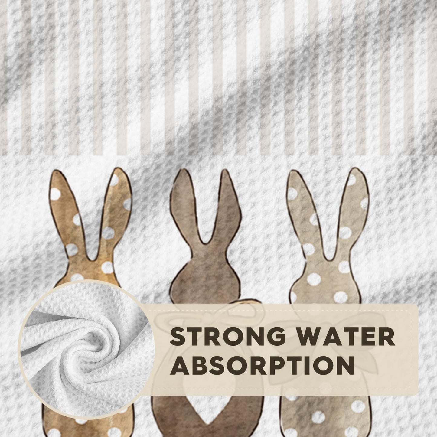 Stripe Rabbit Bunny Eggs Easter Kitchen Towels Dish Towels, Set of 2