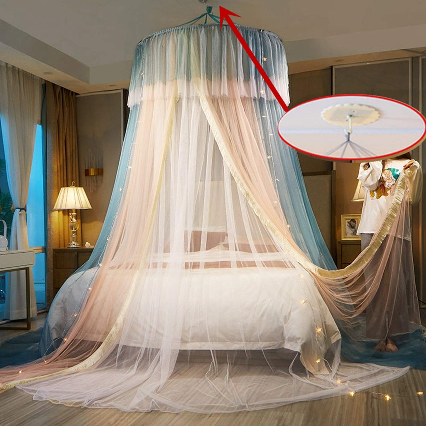 Princess Bed Canopy Bed Canopy Curtain- Double Layer Sheer Mesh Dome Bed Curtain