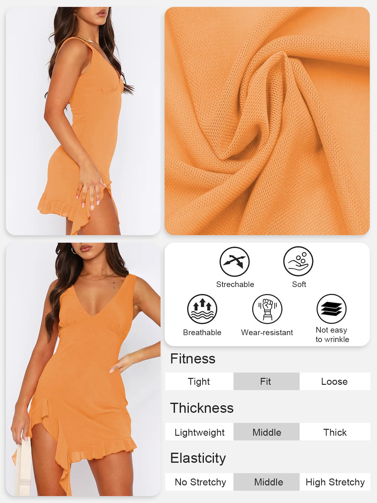 Women Sleeveless Sexy V Neck Bodycon Mini Dress Summer Side Slit Mesh Irregular Ruffle Hem Backless Short Dress