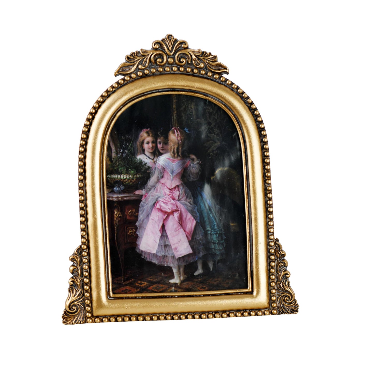 Ornate Arched Picture Frames,Vintage Gold Hand-Crafted Resin Photo Frame with Easel for Tabletop & Wall