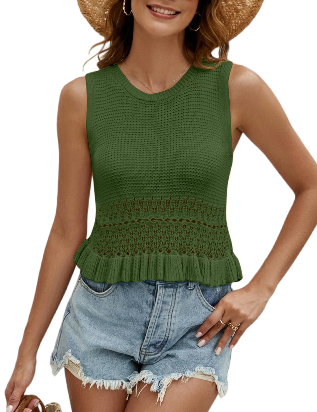 Crop Tank Tops Cute Knit Sweater Vest Crochet Sleeveless Pullover Top