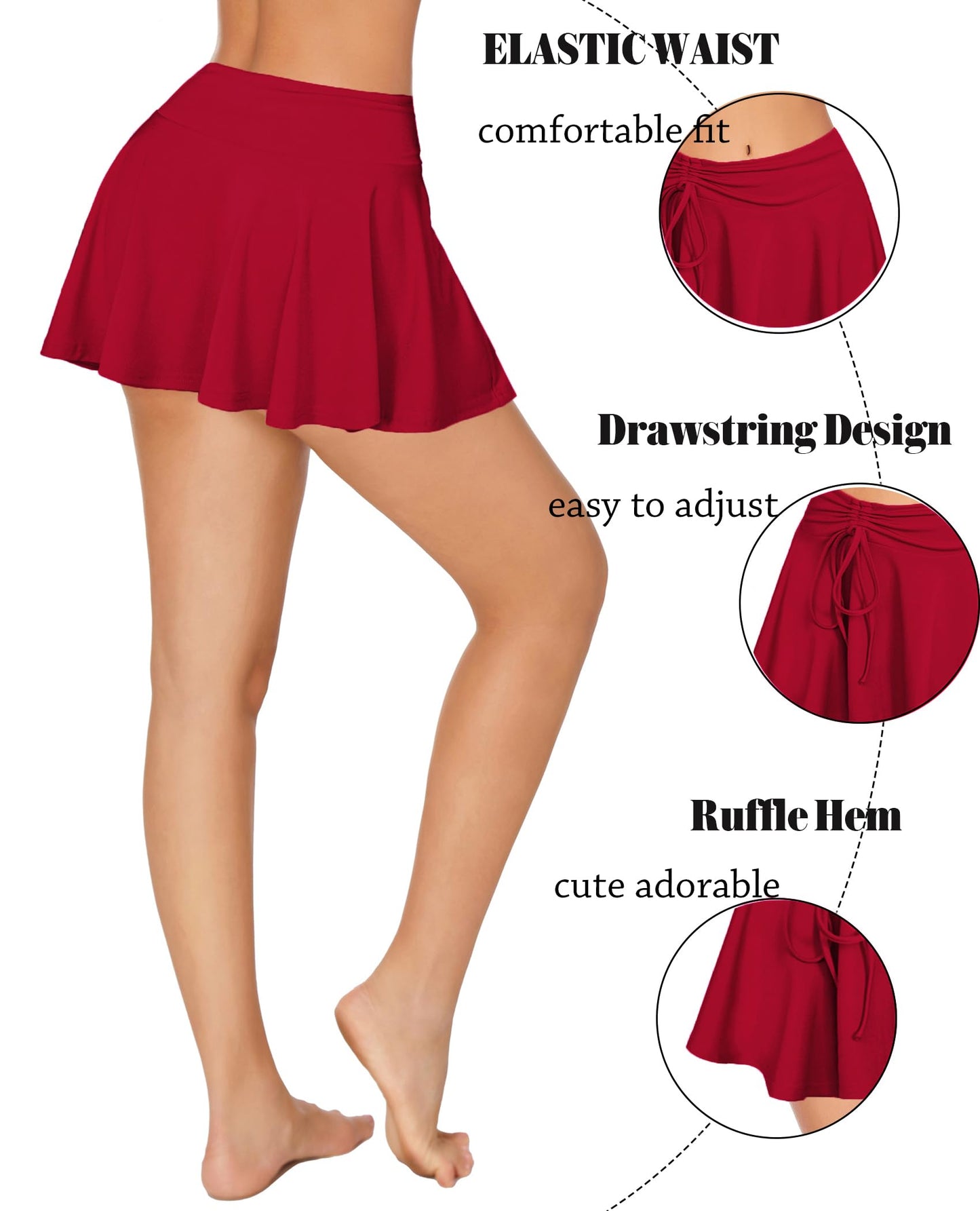 Sexy Mini Skirt Pleated Drawstring High Waist Skater Skirt