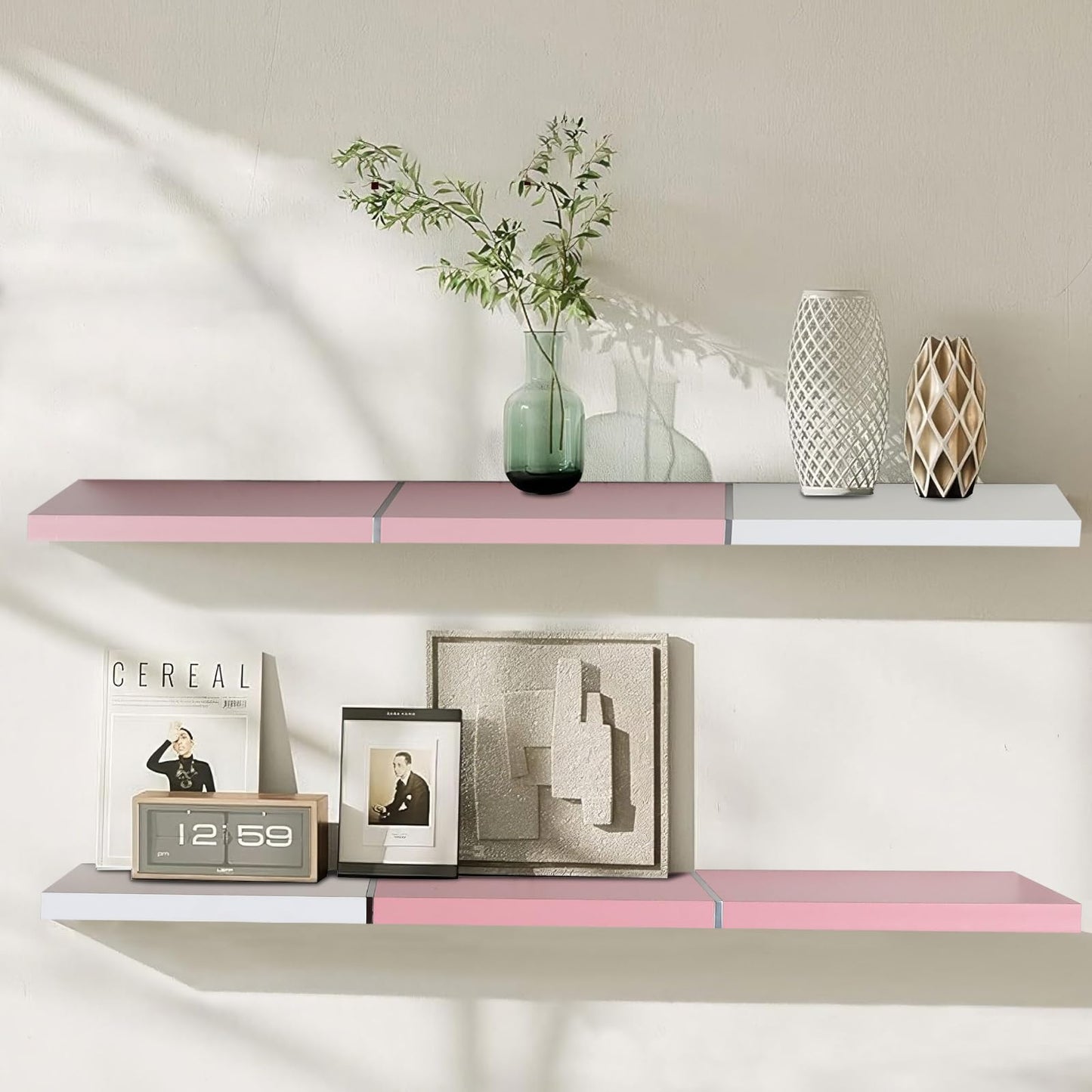 Color-Blocked Floating Shelves – Set of 2 Wall-Mounted Shelves for Bedroom & Living Room Storage 36"