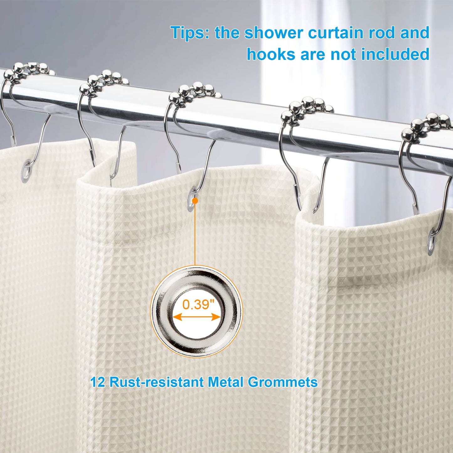 Waffle Shower Curtain - Fabric Shower Curtain Heavy Duty Hotel Quality Bathroom Shower Curtains, 72 x 72 Inches