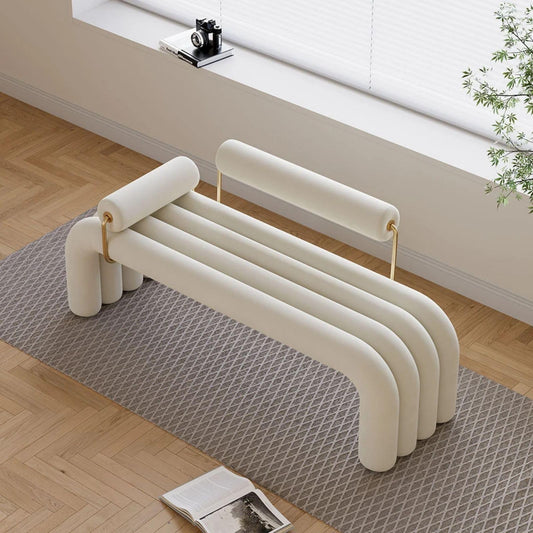 Modern White Line Tufted Bench Upholstered Entryway Bench Velvet Ottoman with Padded Seat