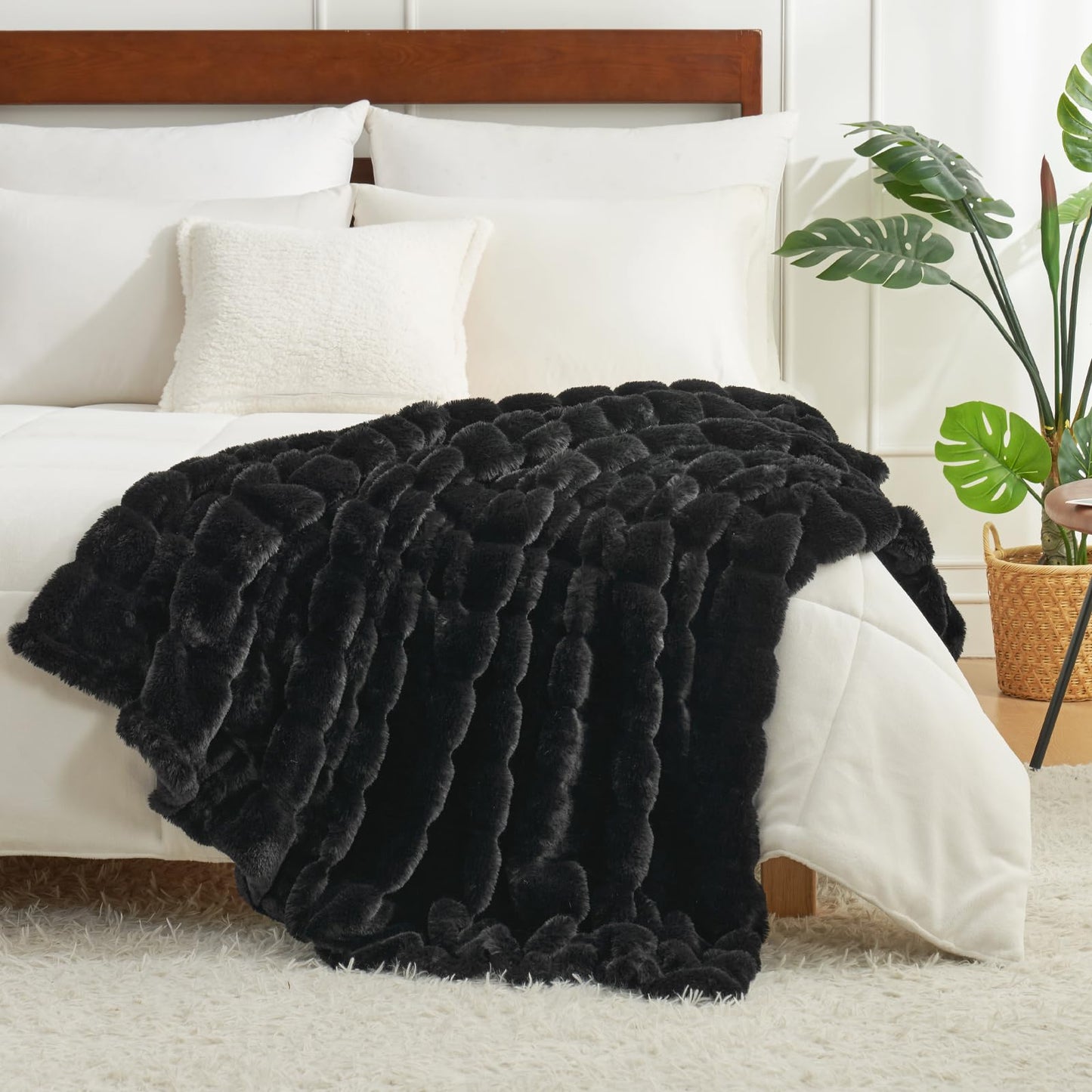 Cozy Bliss Faux Fur Throw Blanket Cozy Warm Plush Striped