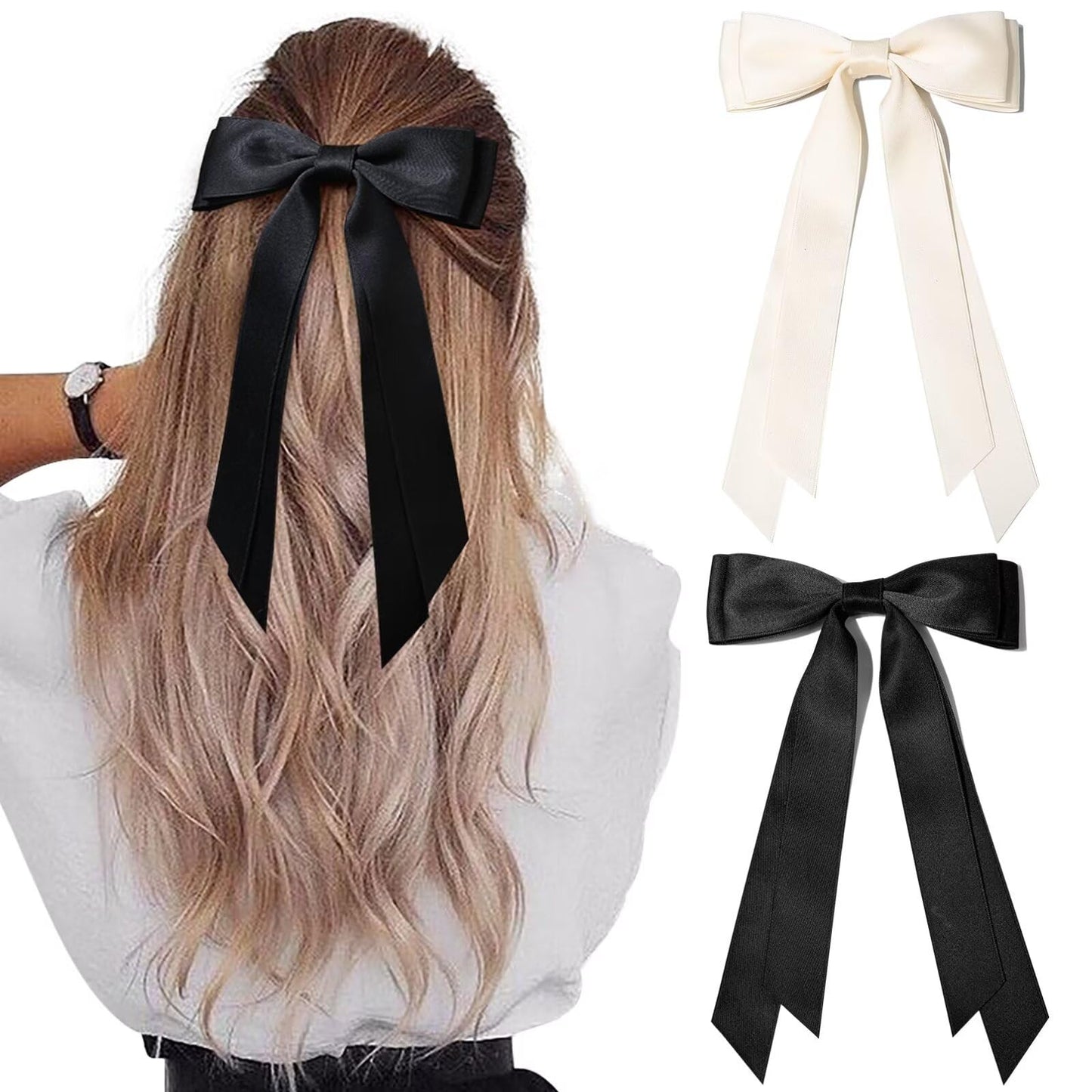 Silky Satin 2PCS Hair Bows Hair Clip - Holder Accessories Slides Metal Clips Hair Bow